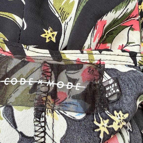 EUC Code x Mode Black Tropical Print Tie-Back Blouse - Picture 10 of 12